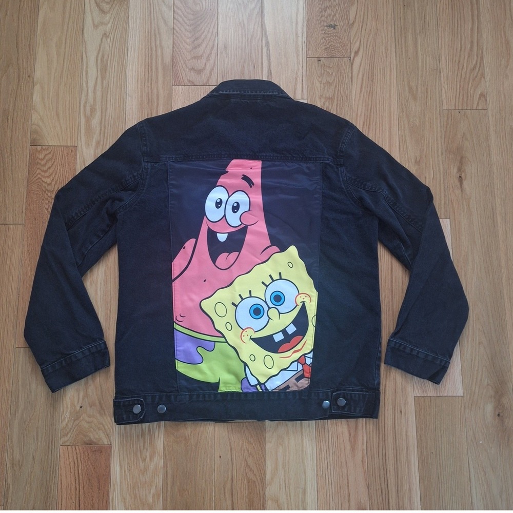 Nickelodeon SpongeBob Patrick Graphic Black Denim Trucker Jacket M. 100% Cotton